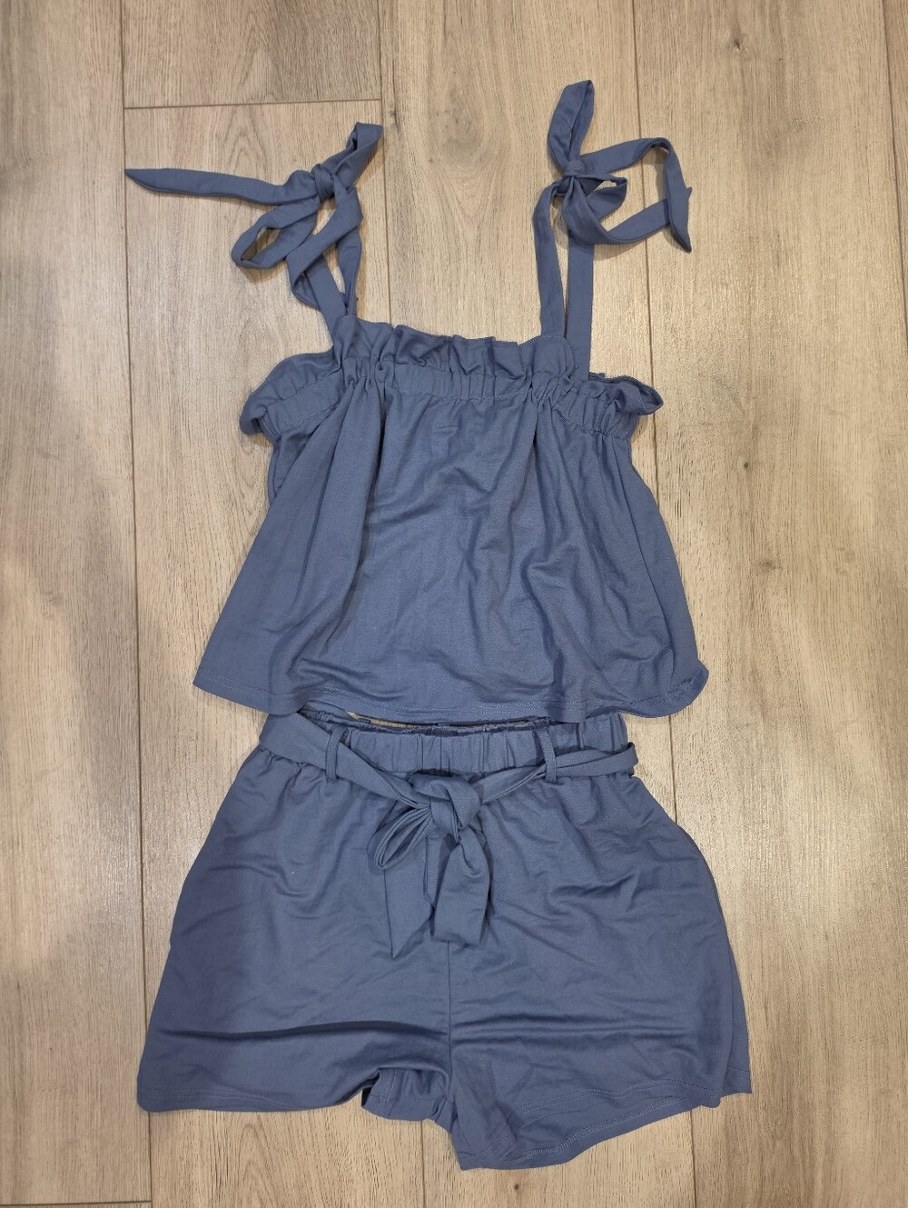 Listicle Stylish Dusty Blue Matching Two Piece Set Women’s XS Tie Waist Ruched